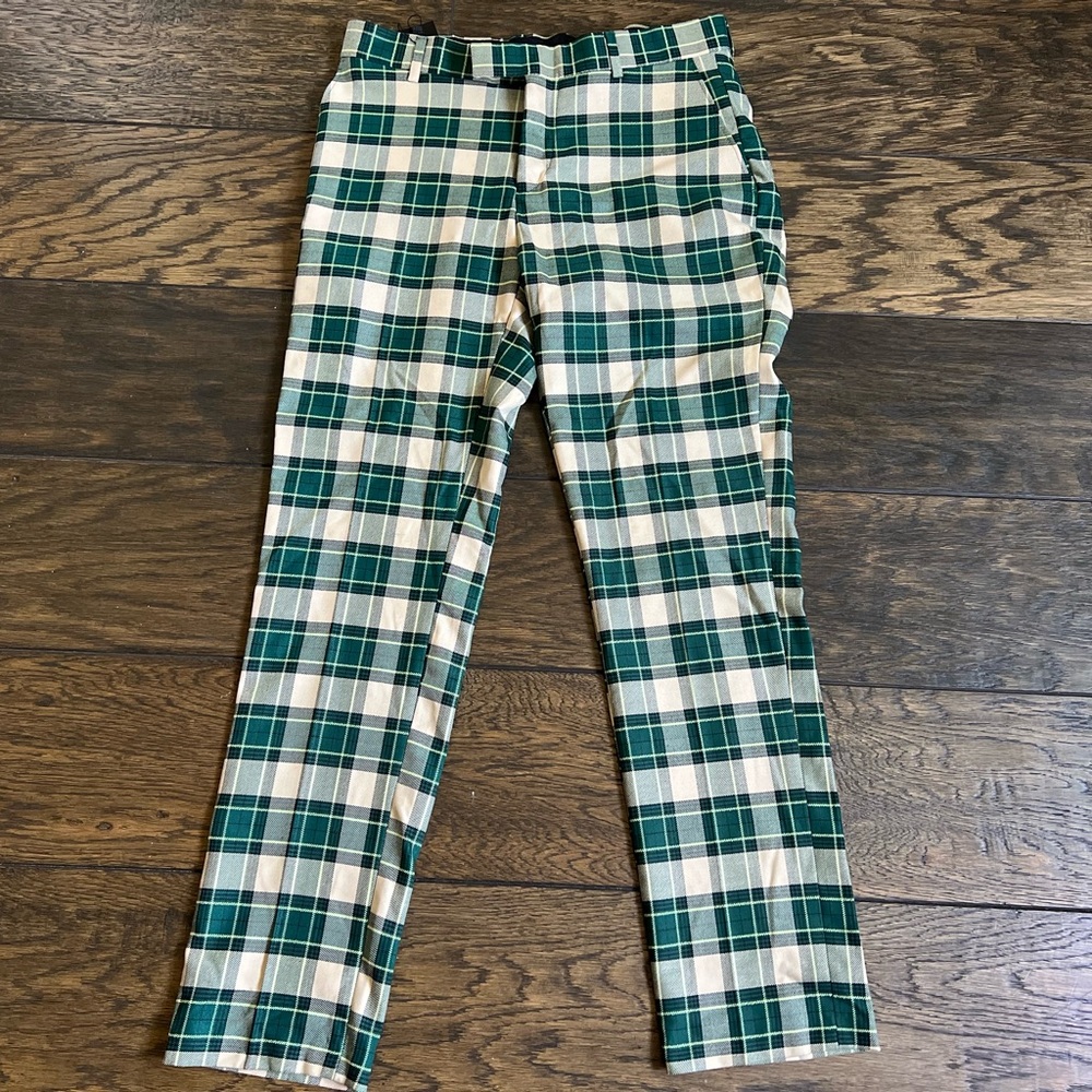 BoohooMAN Dark Green and Cream/Tan Plaid Pants